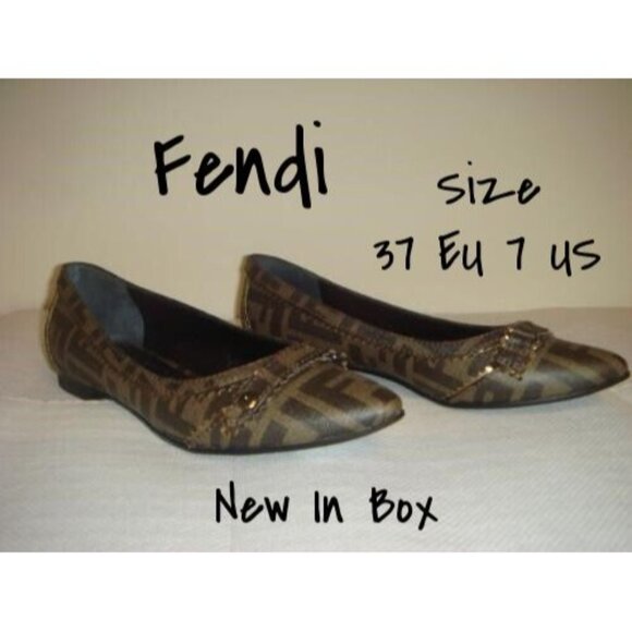 Fendi Zucca Ballet Flats Canvas Shoes with Logo Buckle - New in Box, EU 37 - Picture 1 of 7